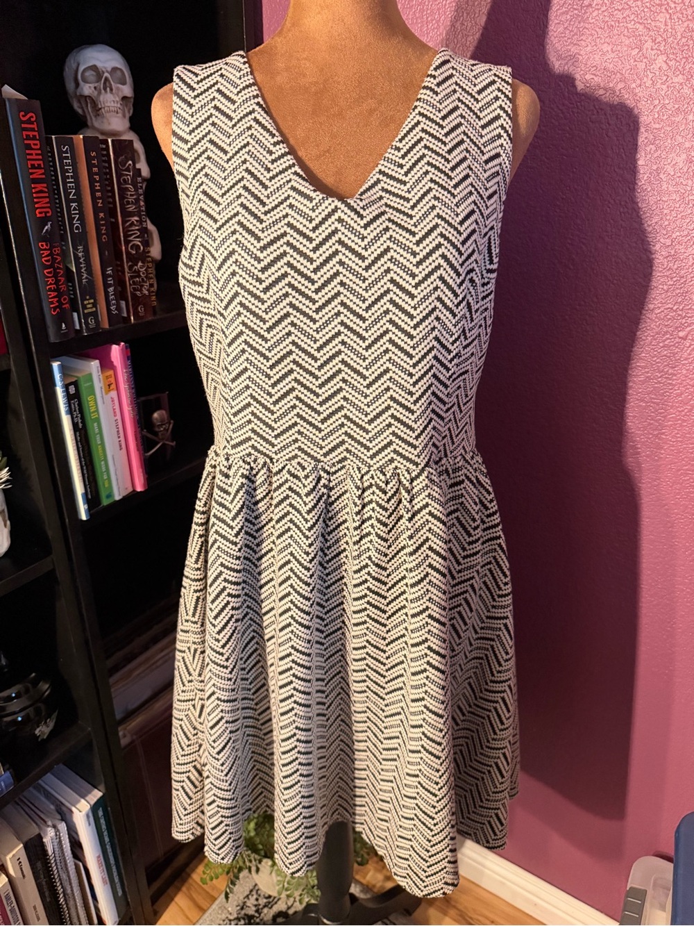 Bar III Black & White Chevron A-Line Mini Dress